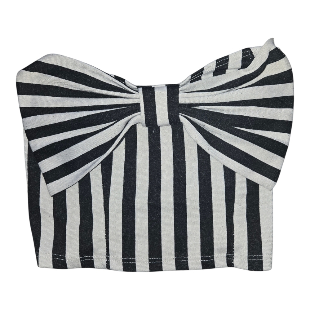 Black and White Striped Bow Crop Top